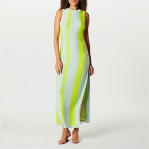 Sleeveless Green and Light Blue Striped Maxi Dress